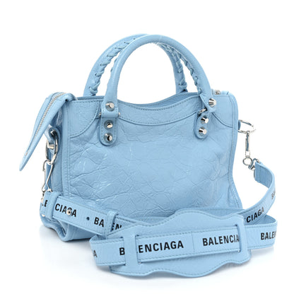 Balenciaga Agneau Classic Silver Hardware Mini City Logo Strap Baby Blue Black 3 of 13