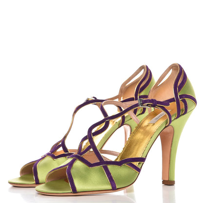 Prada Satin Suede Strappy Sandals 40 Green 3 of 13