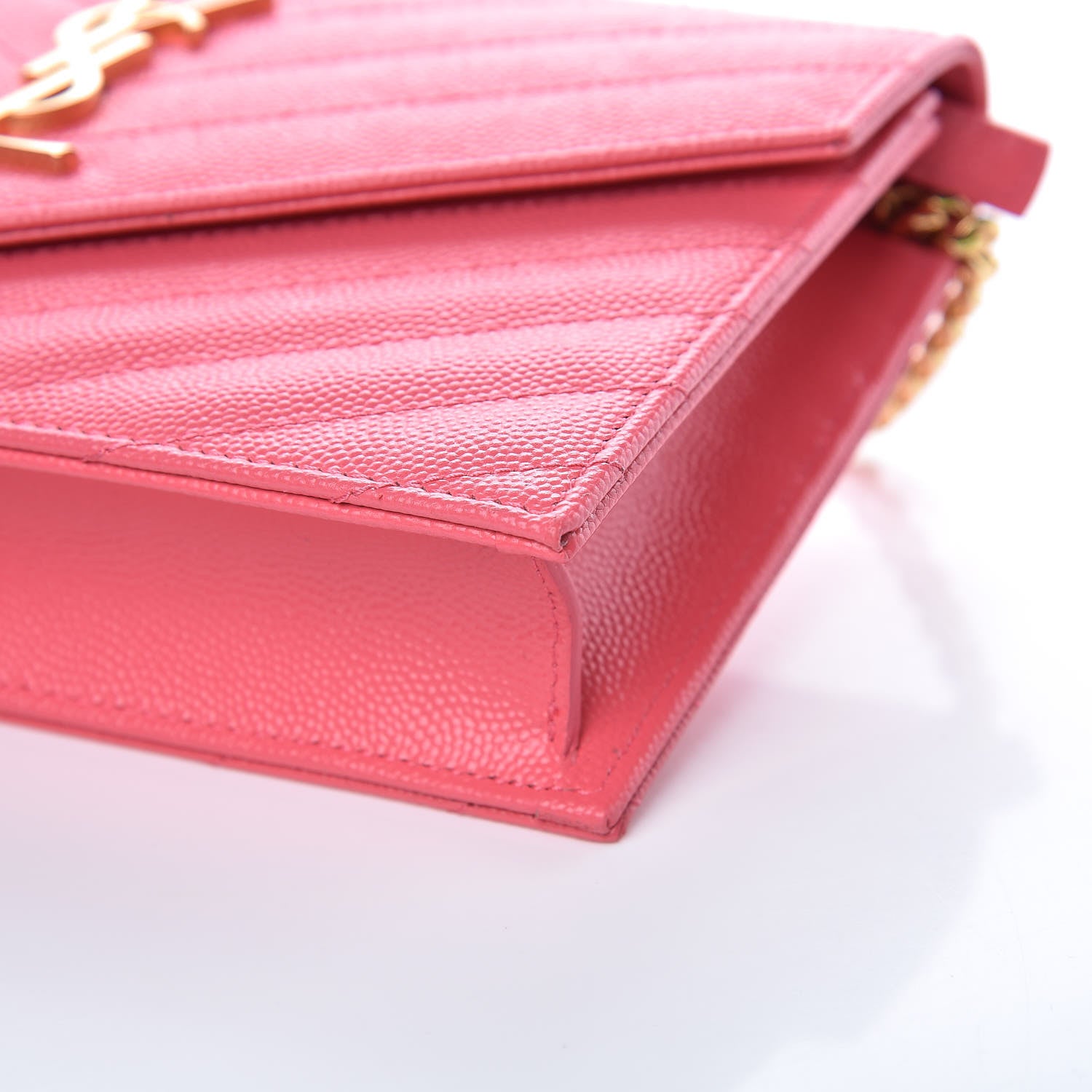 Saint Laurent Grain De Poudre Matelasse Chevron Monogram Chain Wallet Rose Clair 9 of 10