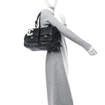 Chanel Calfskin Quilted Large Cambon Multipocket Reporter Black White 2 of 11