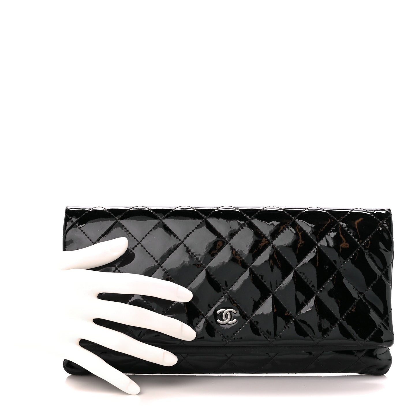 Patent Calfskin Quilted Beauty CC Clutch Black