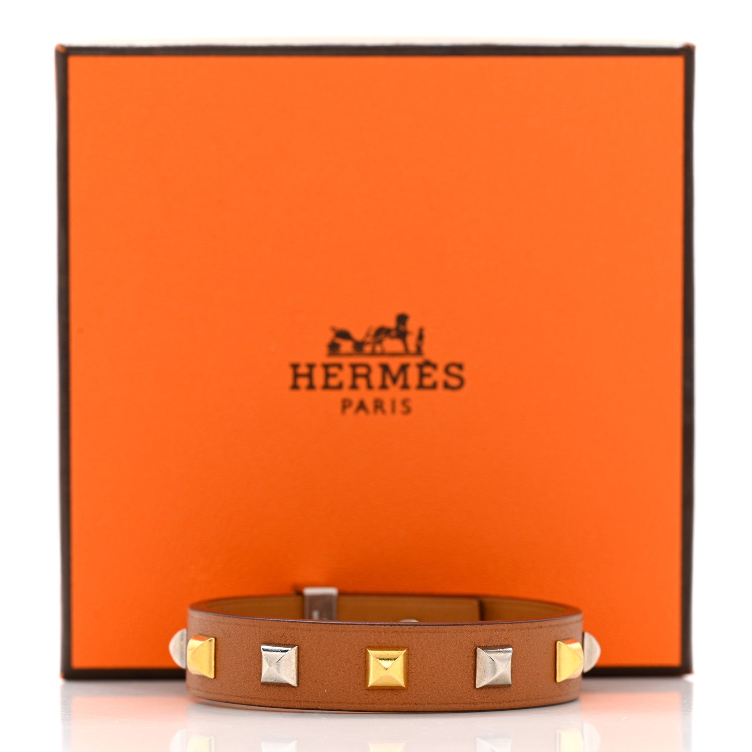 Hermes Swift Mini Dog Square Studded Bracelet T2 Gold 7 of 7