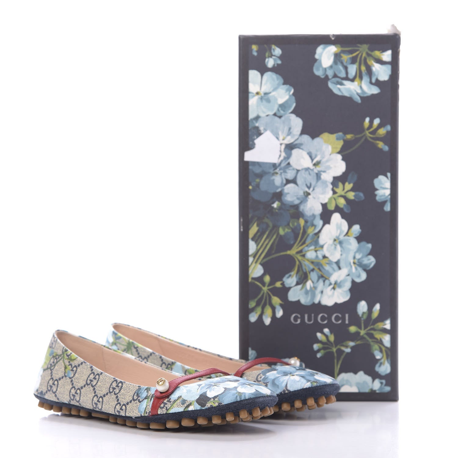 Gucci GG Supreme Monogram Blooms Ballet Flats 36.5 Beige Blue Navy Hibiscus Red 11 of 11