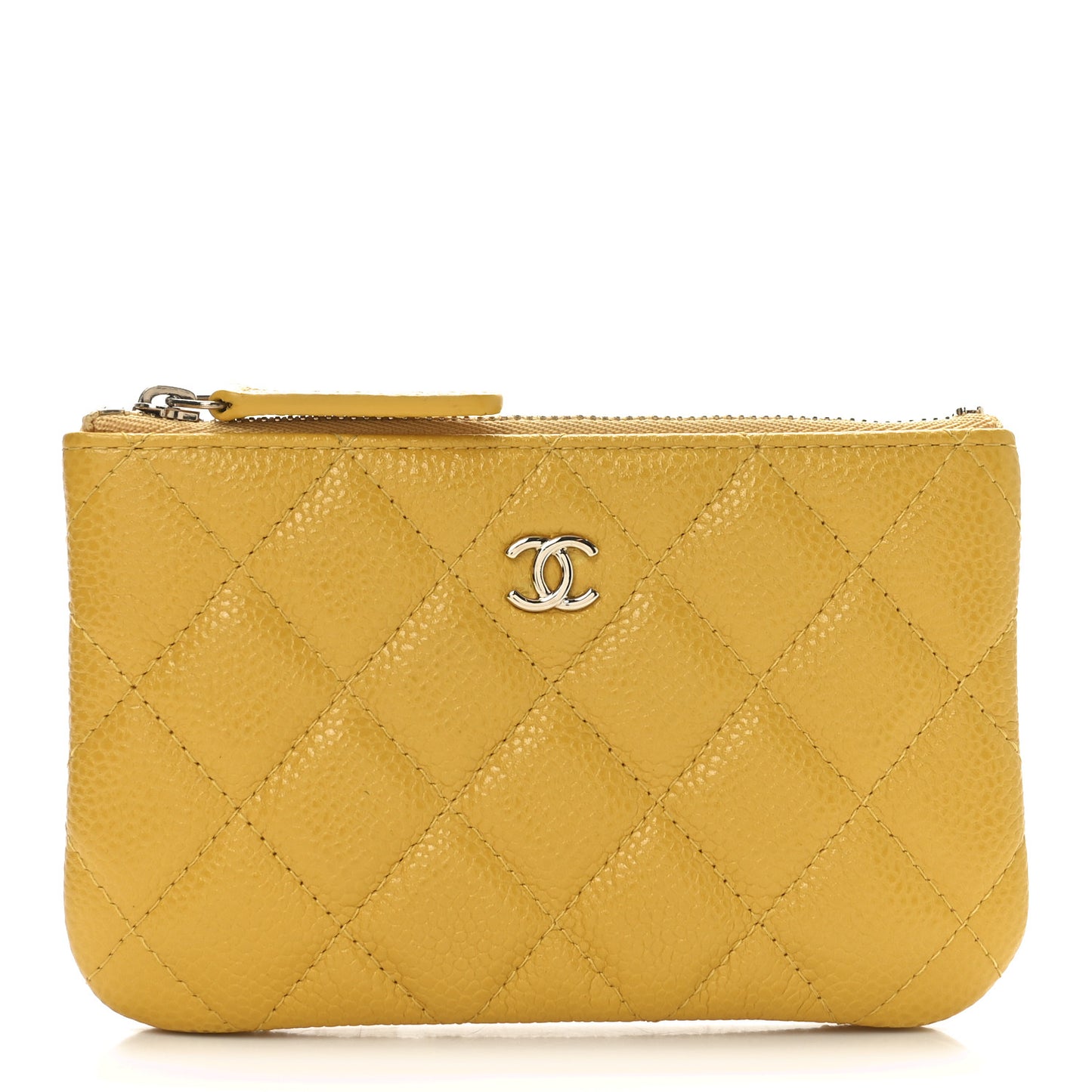 Iridescent Caviar Quilted Small Cosmetic Case Yellow