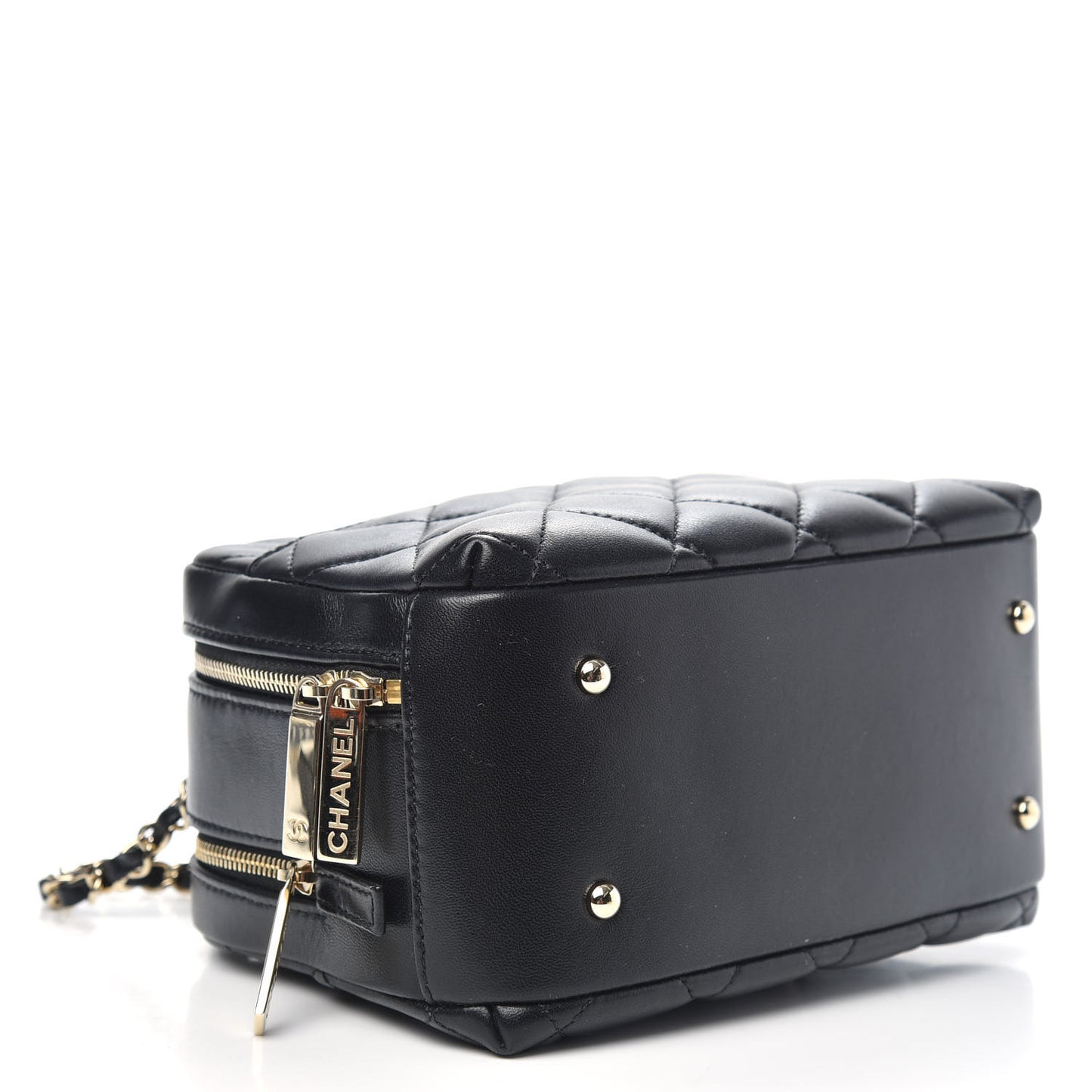 Lambskin Quilted Small Trendy CC Bowling Bag Black