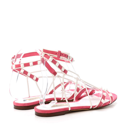 Valentino Garavani Suede Free Rockstud Ankle Strap Flat Sandals 38 Shadow Pink White 3 of 4