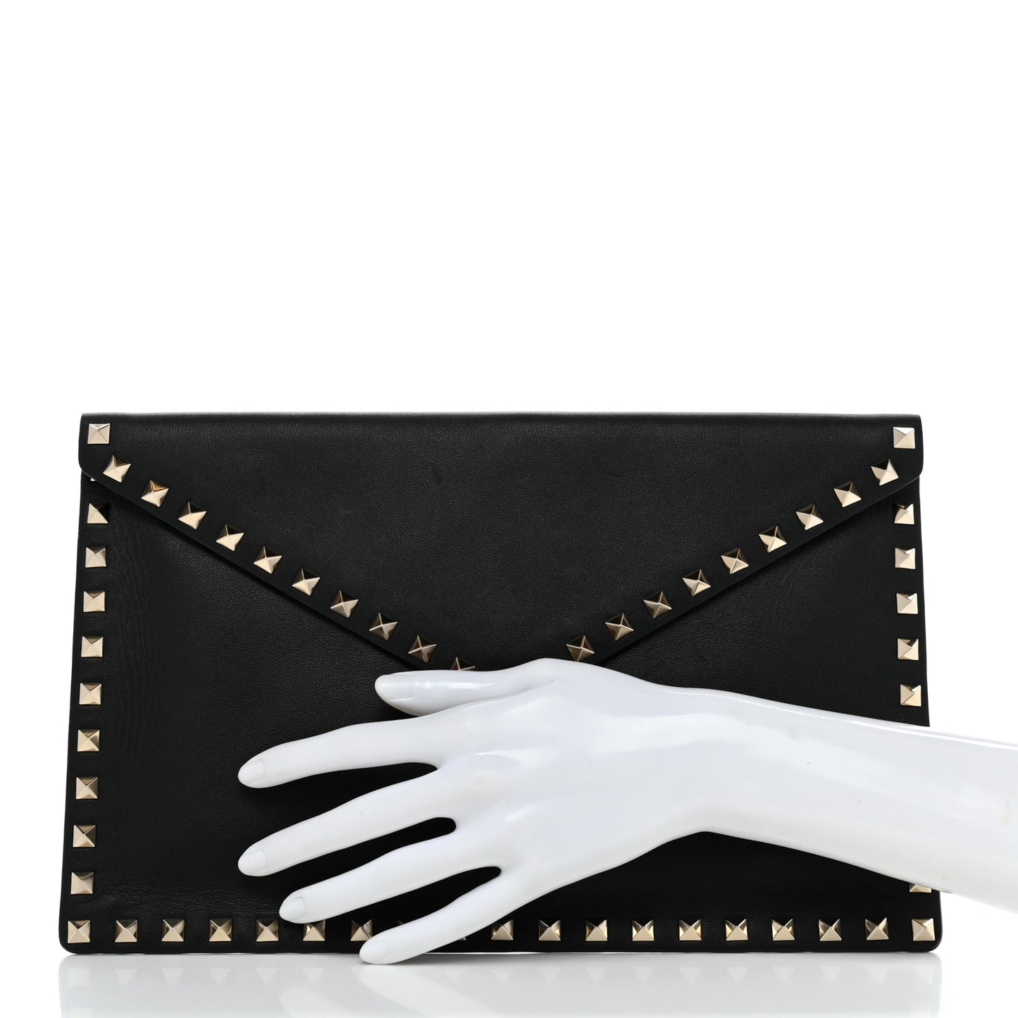 Vitello Large Rockstud Envelope Clutch Black