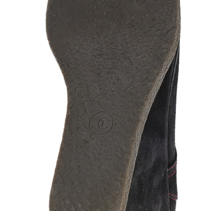 Chanel Suede Lace Up Wedge Booties 37 Dark Blue 7 of 8