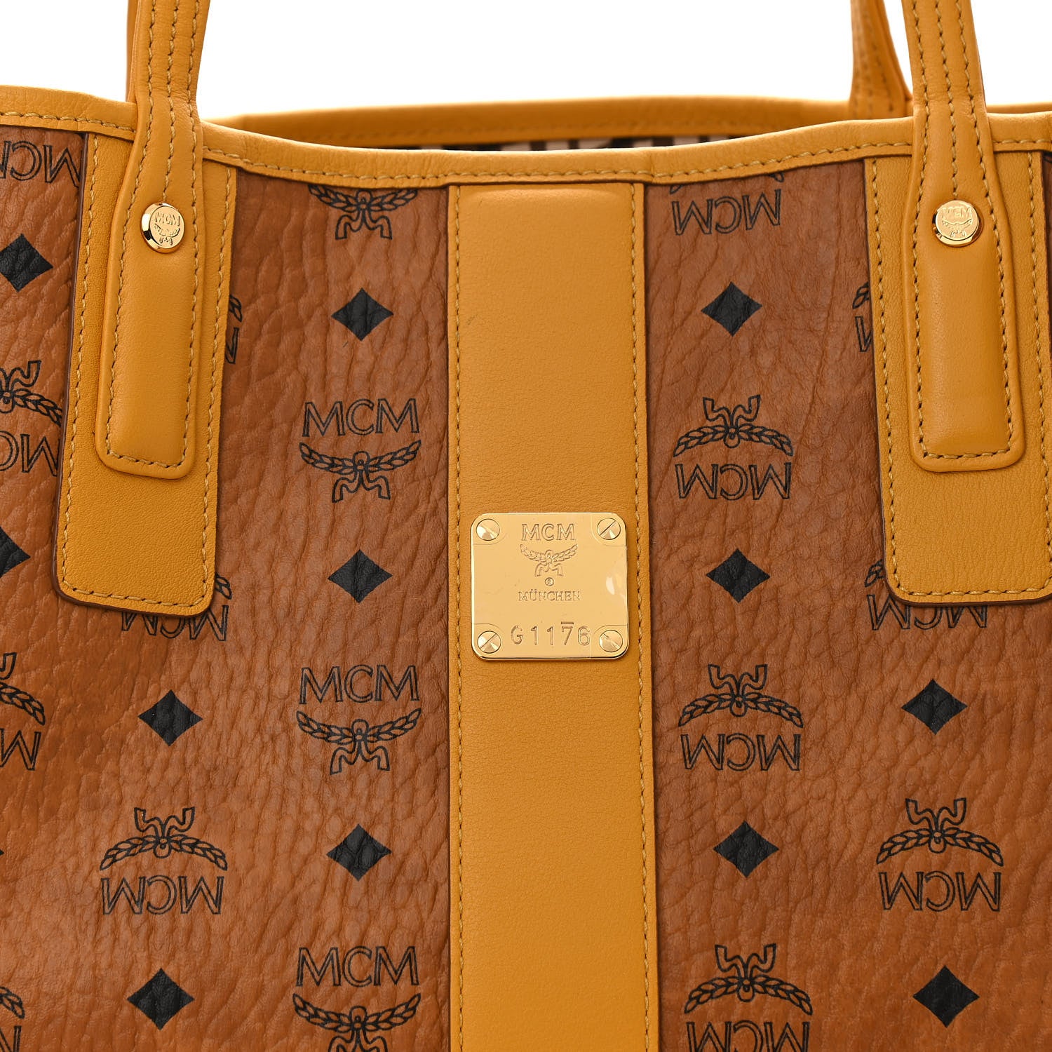 MCM Visetos Medium Liz Reversible Shopper Tote Cognac Yellow 9 of 14