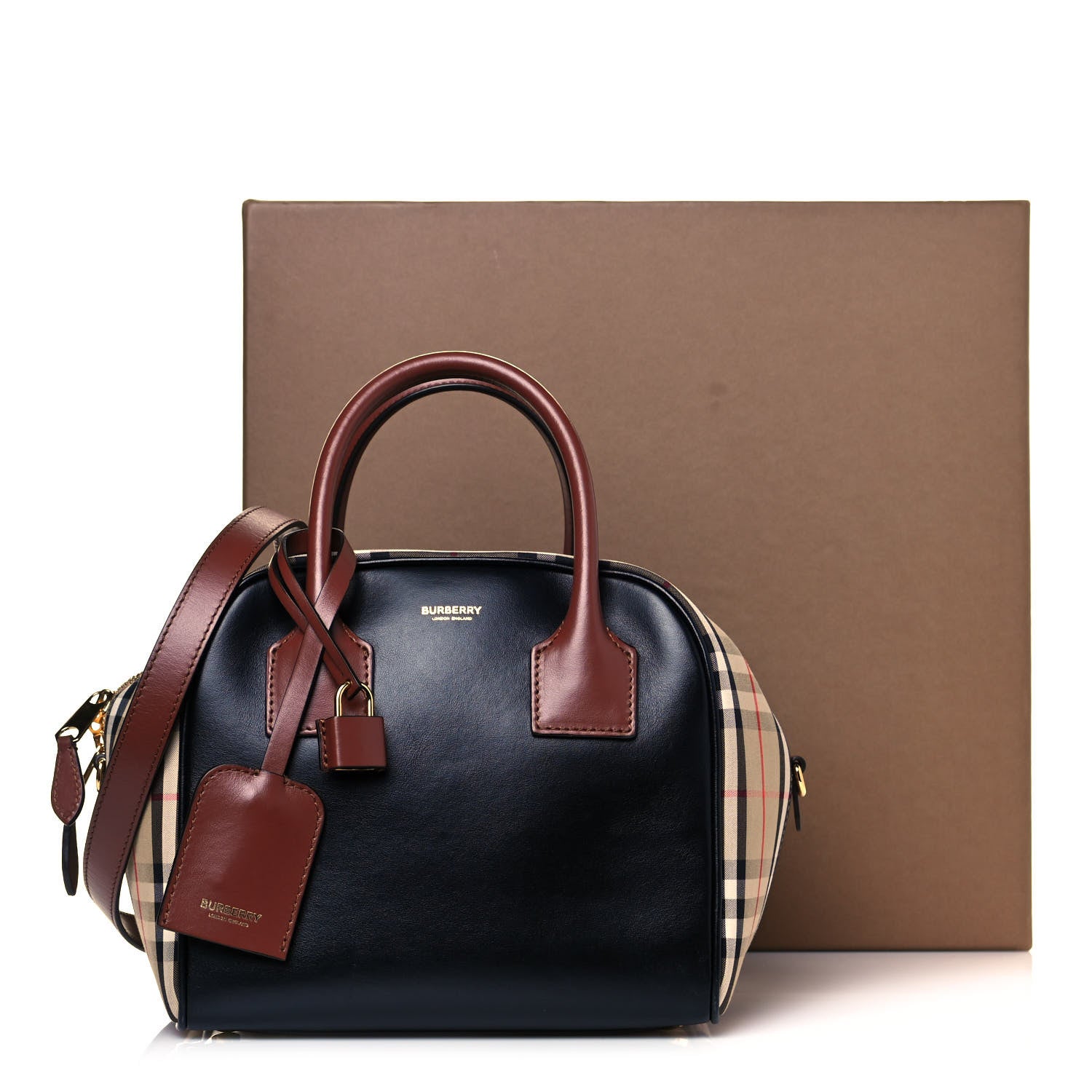 Burberry Smooth Calfskin House Check Medium Cube Bowling Bag Archive Beige 12 of 12