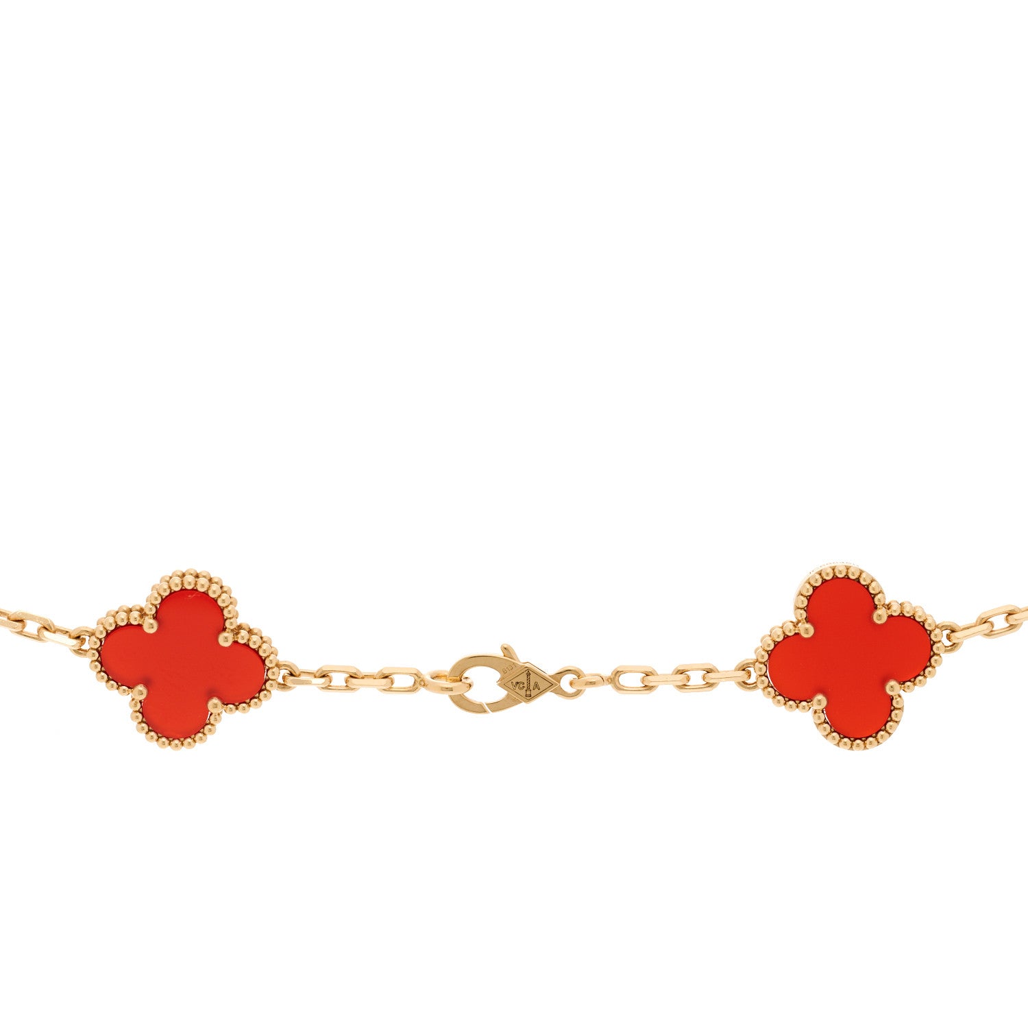 Van Cleef & Arpels 18K Yellow Gold Carnelian 20 Motifs Vintage Alhambra Necklace 6 of 6