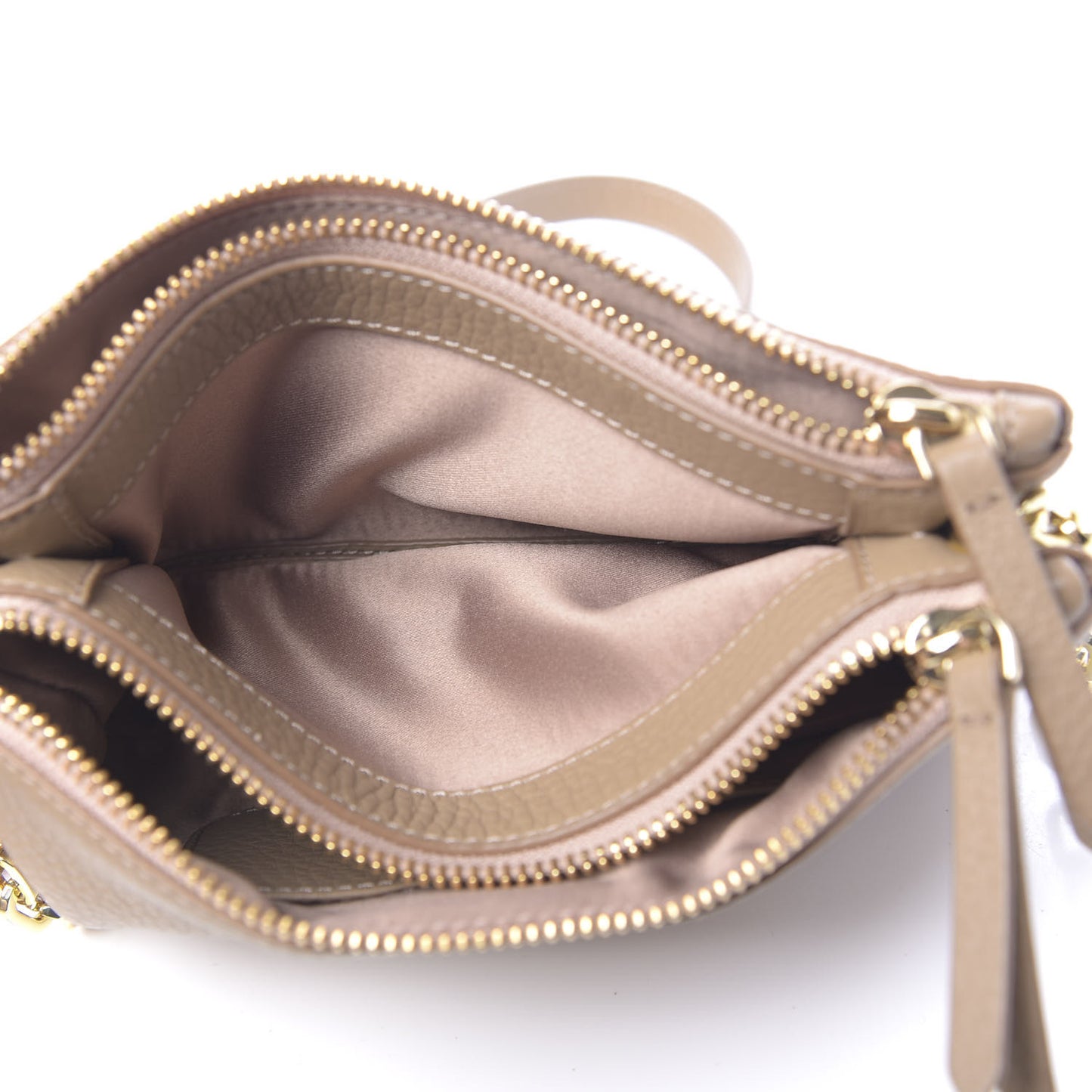 Vitello St.Daino Double Zip Chain Crossbody Cammeo
