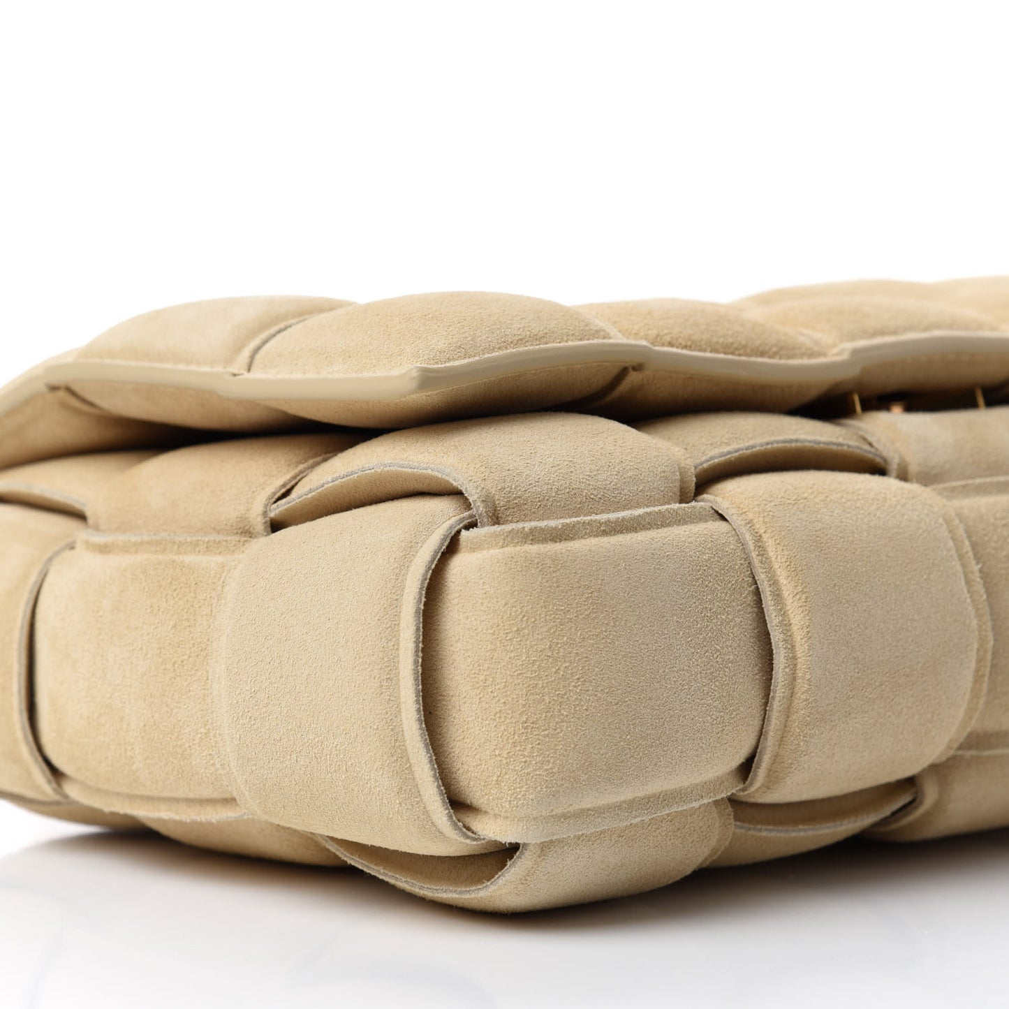 Suede Calfskin Maxi Intrecciato Padded Cassette Crossbody Bag Sand