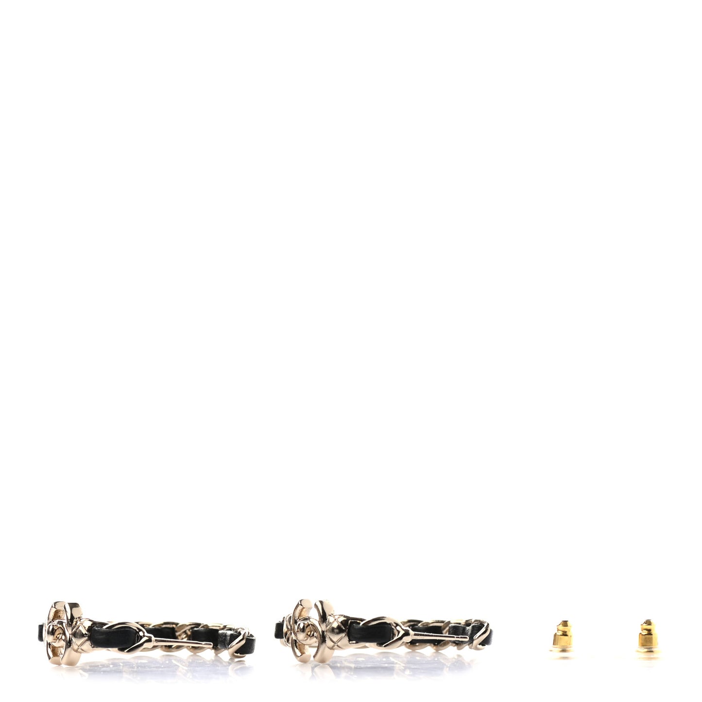 Lambskin CC Turnlock Chain Hoop Earrings Gold Black