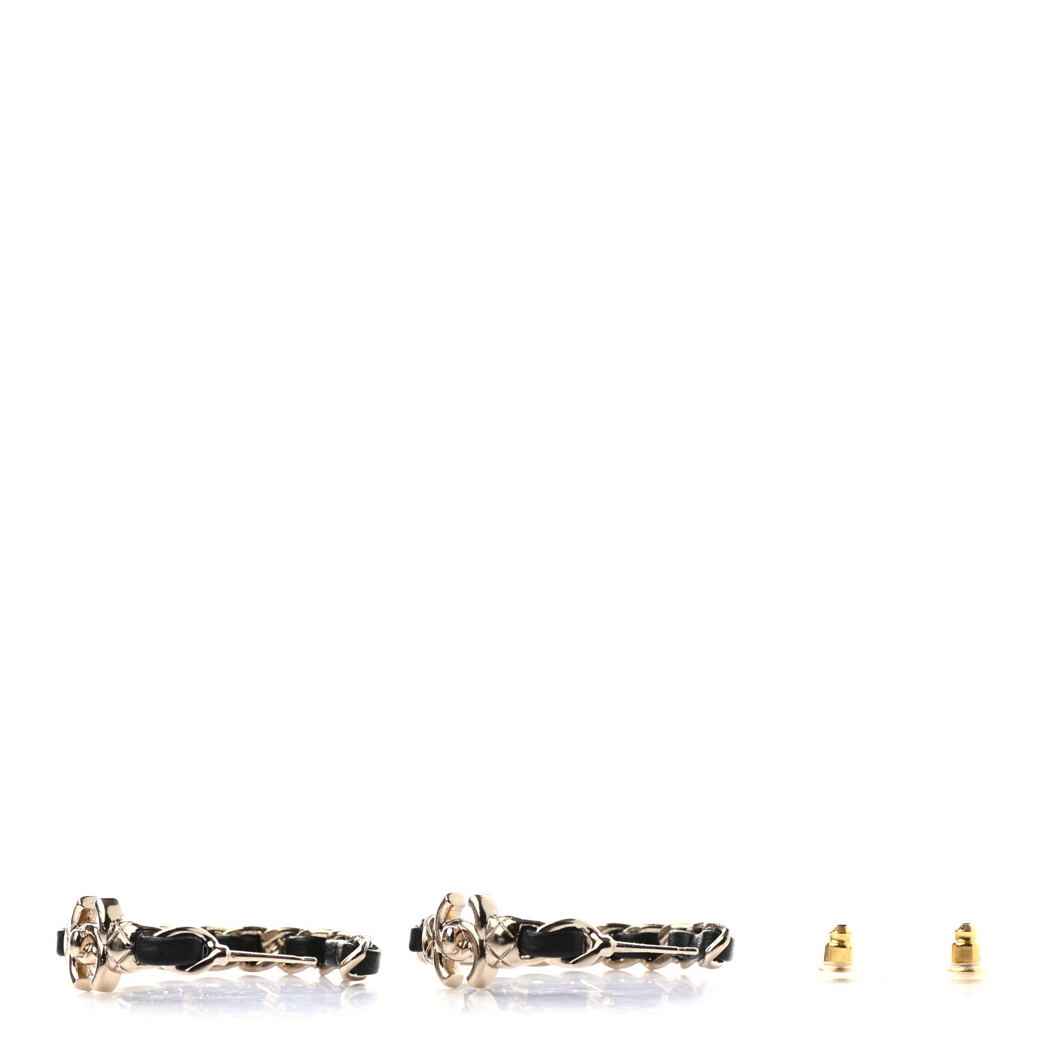 Chanel Lambskin CC Turnlock Chain Hoop Earrings Gold Black 3 of 4