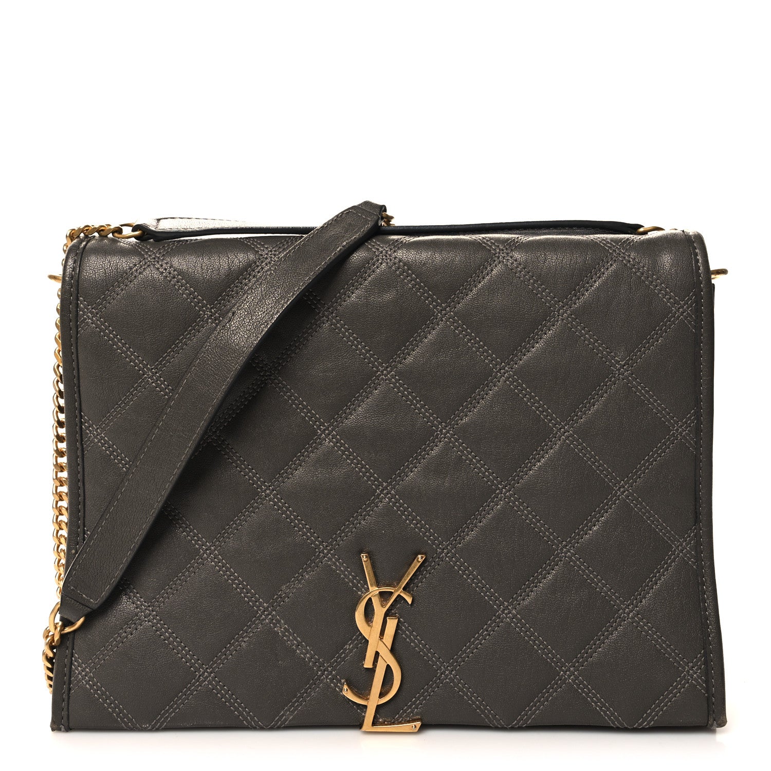 Saint Laurent Lambskin Quilted Mini Becky Chain Bag Grey Kaki 1 of 13