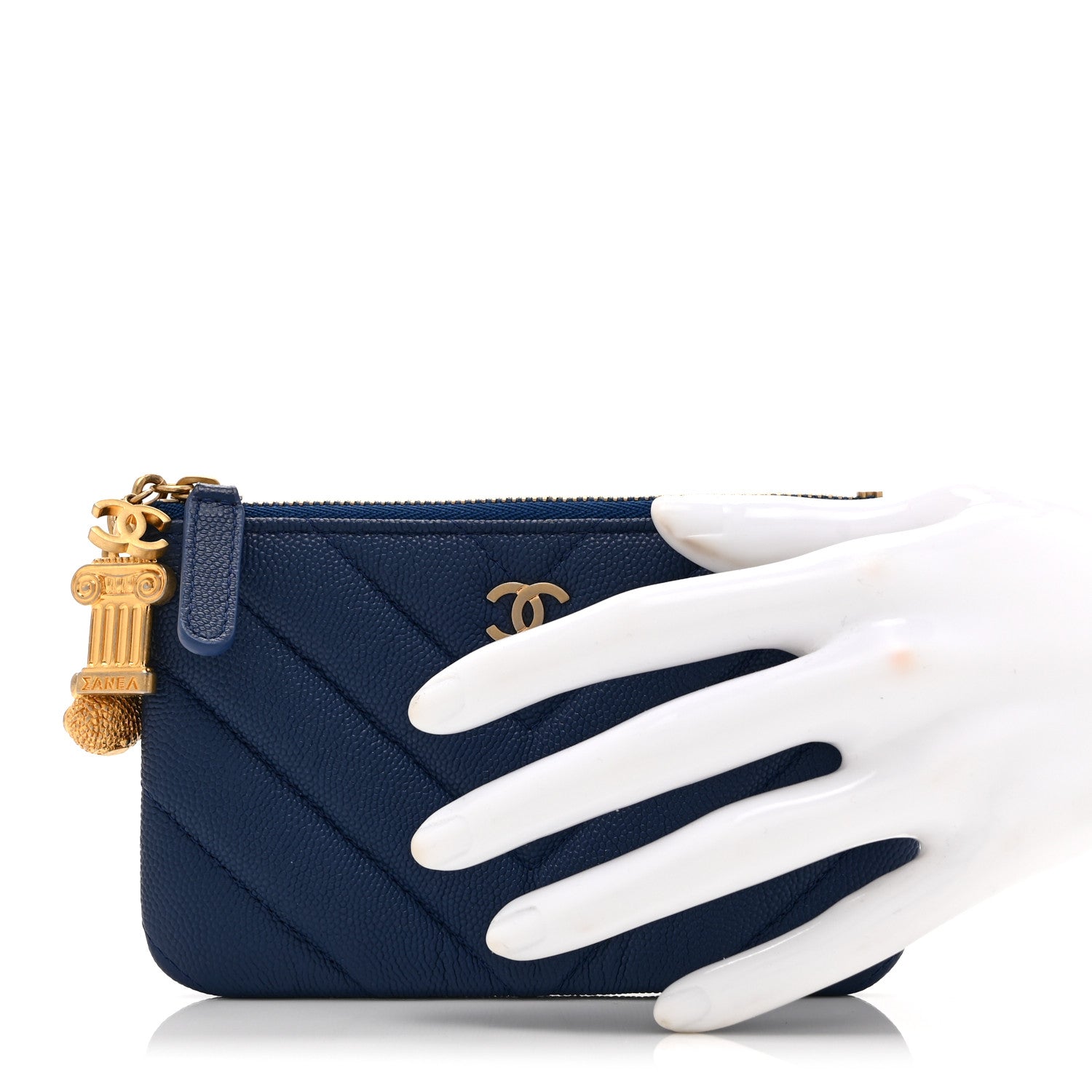 Chanel Caviar Chevron Quilted Small Ancient Greek Charms Cosmetic Case Blue 2 of 9
