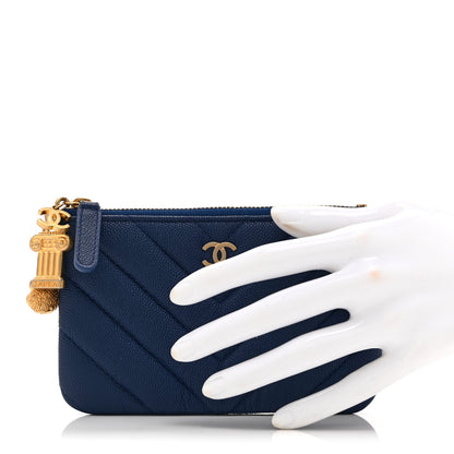 Chanel Caviar Chevron Quilted Small Ancient Greek Charms Cosmetic Case Blue 2 of 9
