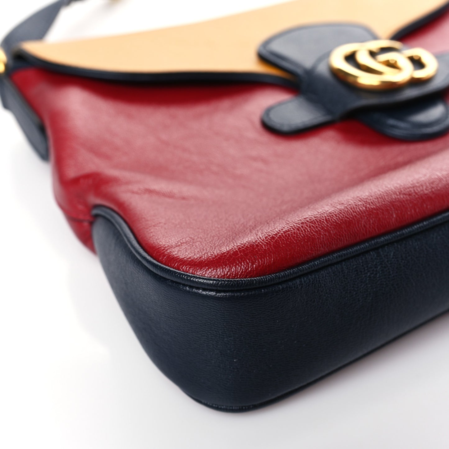 New Sakai Calfskin Lux Tri-Color Medium Dahlia Messenger Shoulder Bag New Cherry Red Sun Oil Blue