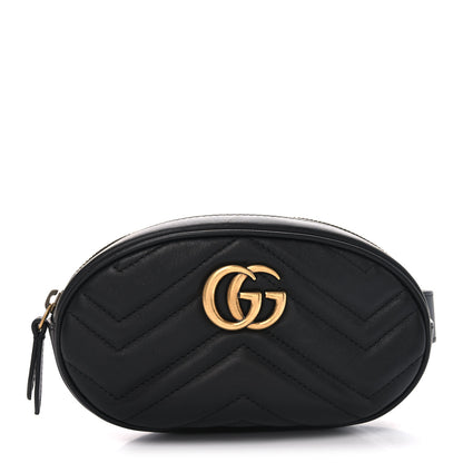 Gucci Calfskin Matelasse GG Marmont Belt Bag 95 38 Black 1 of 10