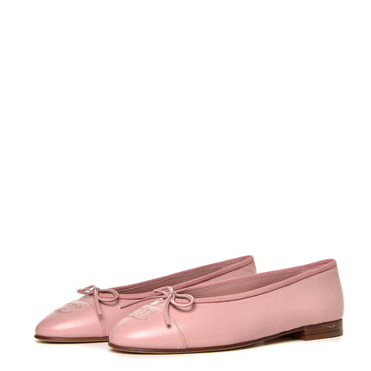 Chanel Crumpled Calfskin Cap Toe CC Ballerina Flats 39 Powder Pink 4 of 12