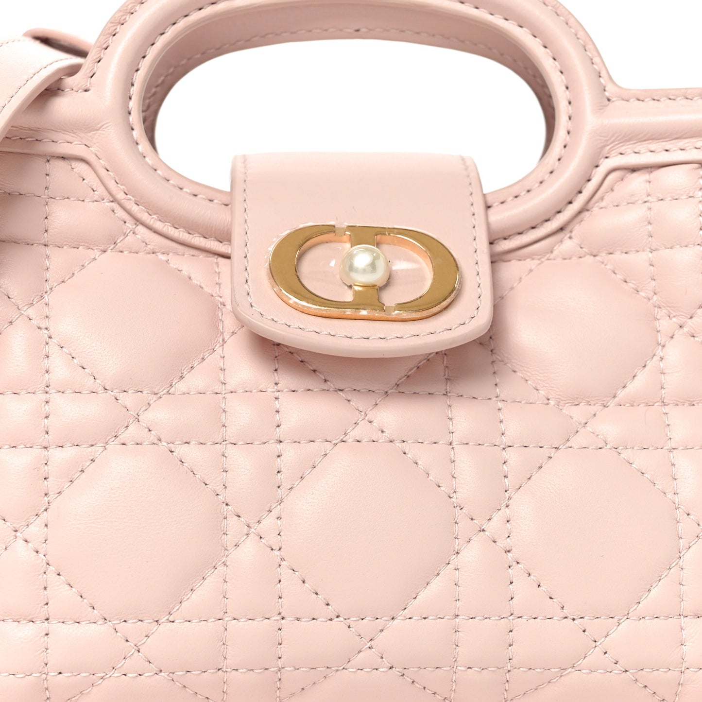 Lambskin Cannage Mini Jolie Top Handle Bag Powder Pink