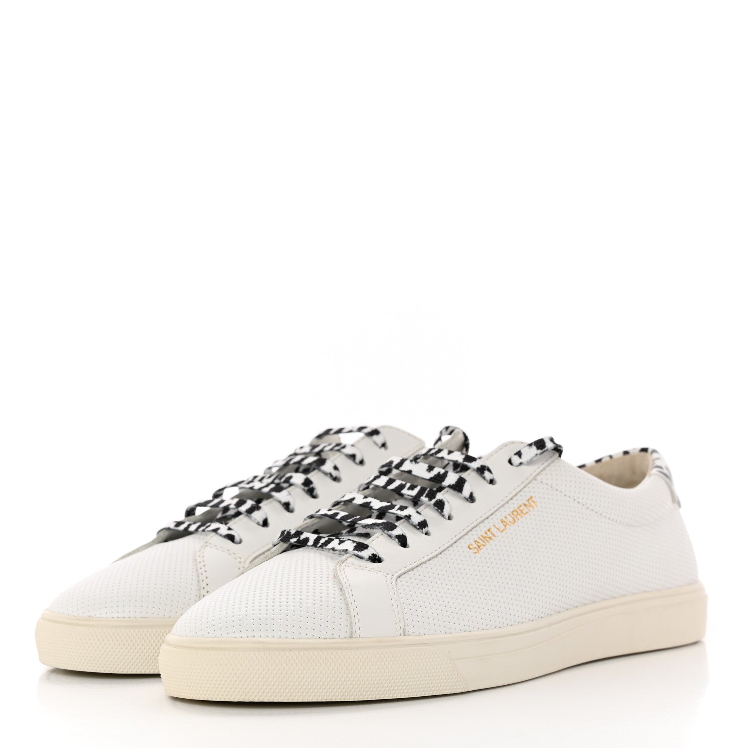 Saint Laurent Perforated Calfskin Cheetah Print Andy Low Top Sneakers 40.5 White Black 3 of 10