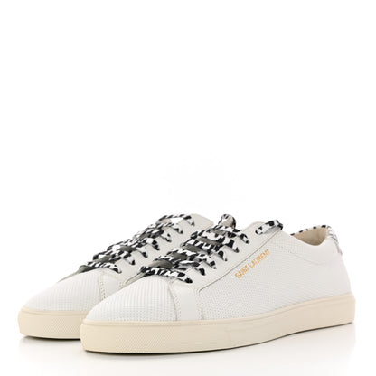 Saint Laurent Perforated Calfskin Cheetah Print Andy Low Top Sneakers 40.5 White Black 3 of 10