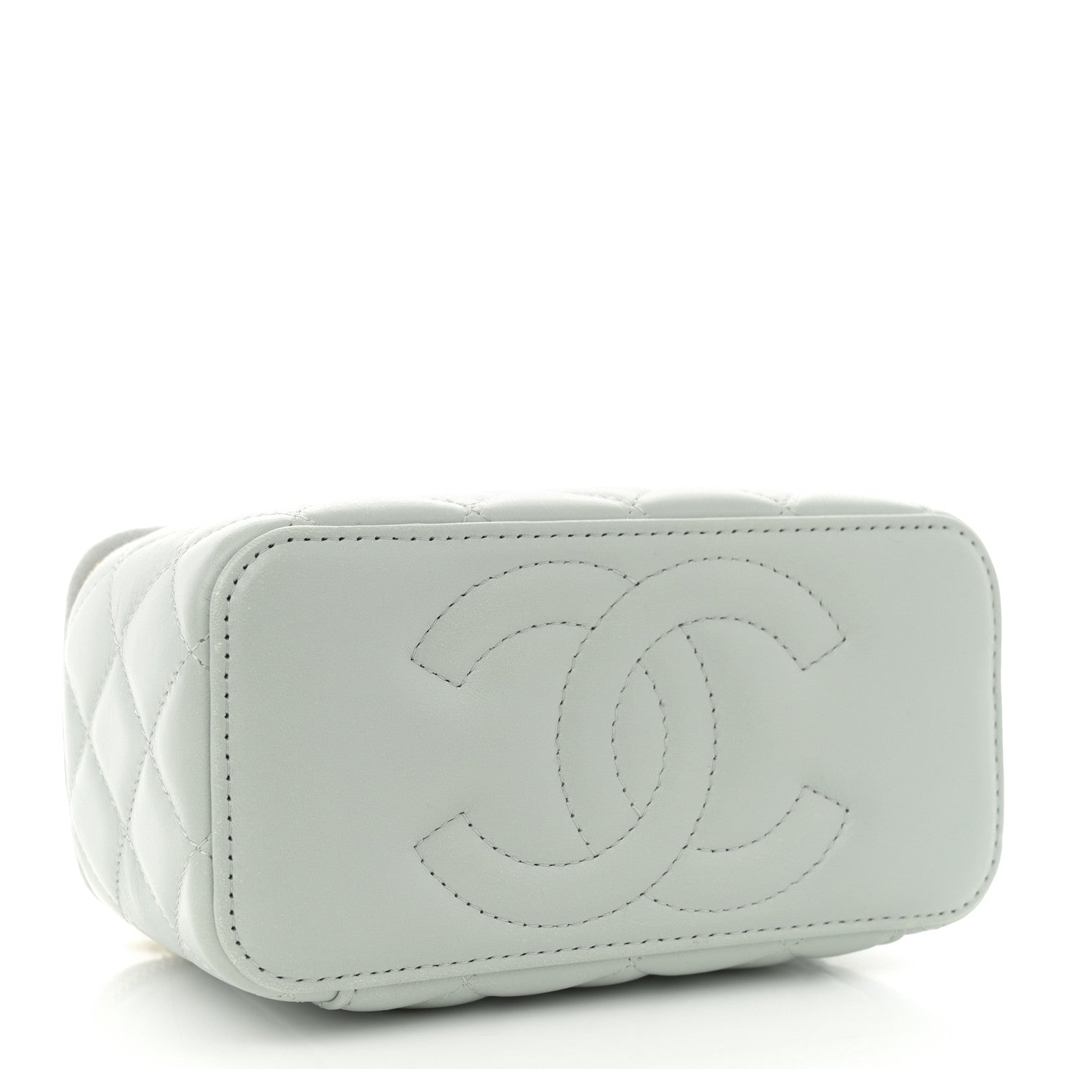 Chanel Lambskin Enamel Quilted Logo Small Vanity Case With Chain Light Grey 4 of 11