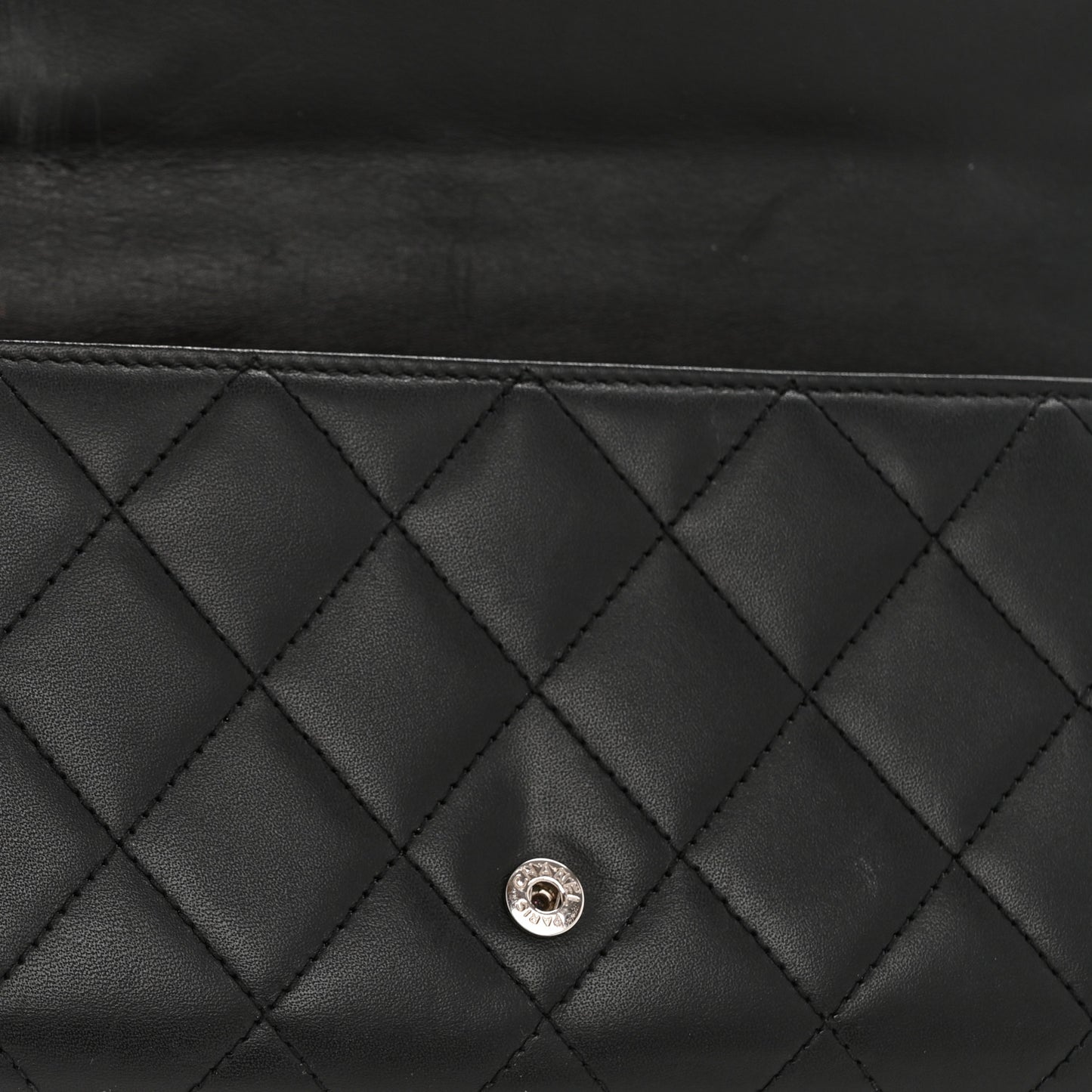 Calfskin Quilted Cambon Long Double Wallet Black