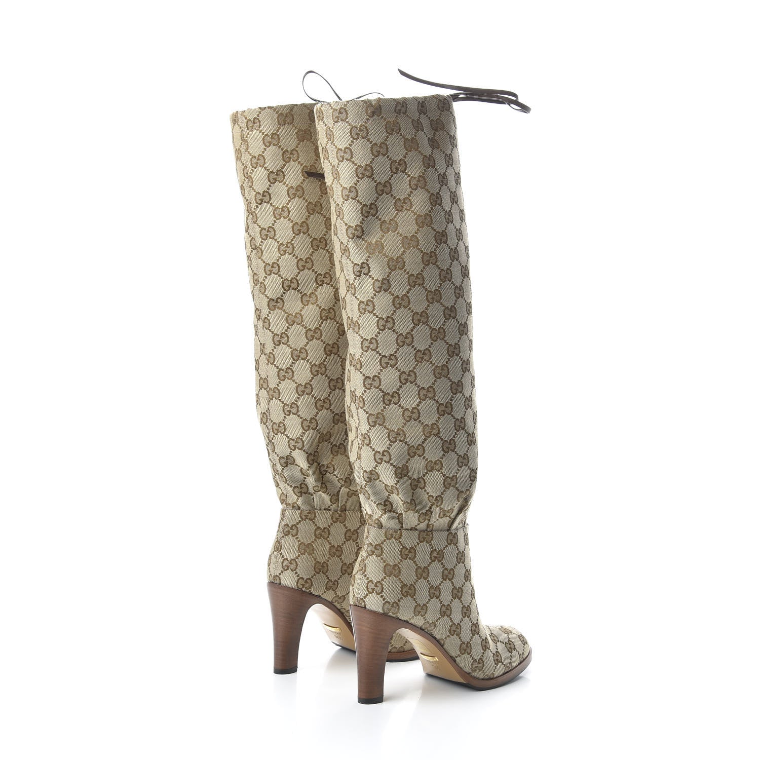 Gucci Monogram Malaga Kid Lisa Mid Heel Boots 36.5 Beige Ebony 4 of 8