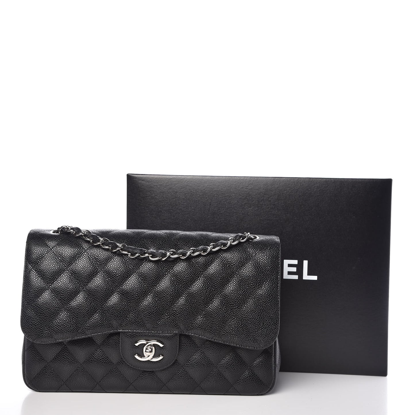 Caviar Quilted Jumbo Double Flap Black