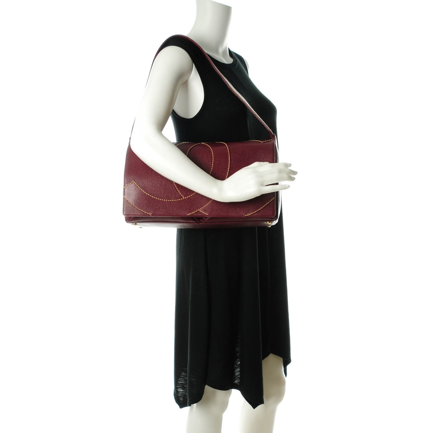 Caviar CC Stitched Medium Flap Shoulder Bag Burgundy