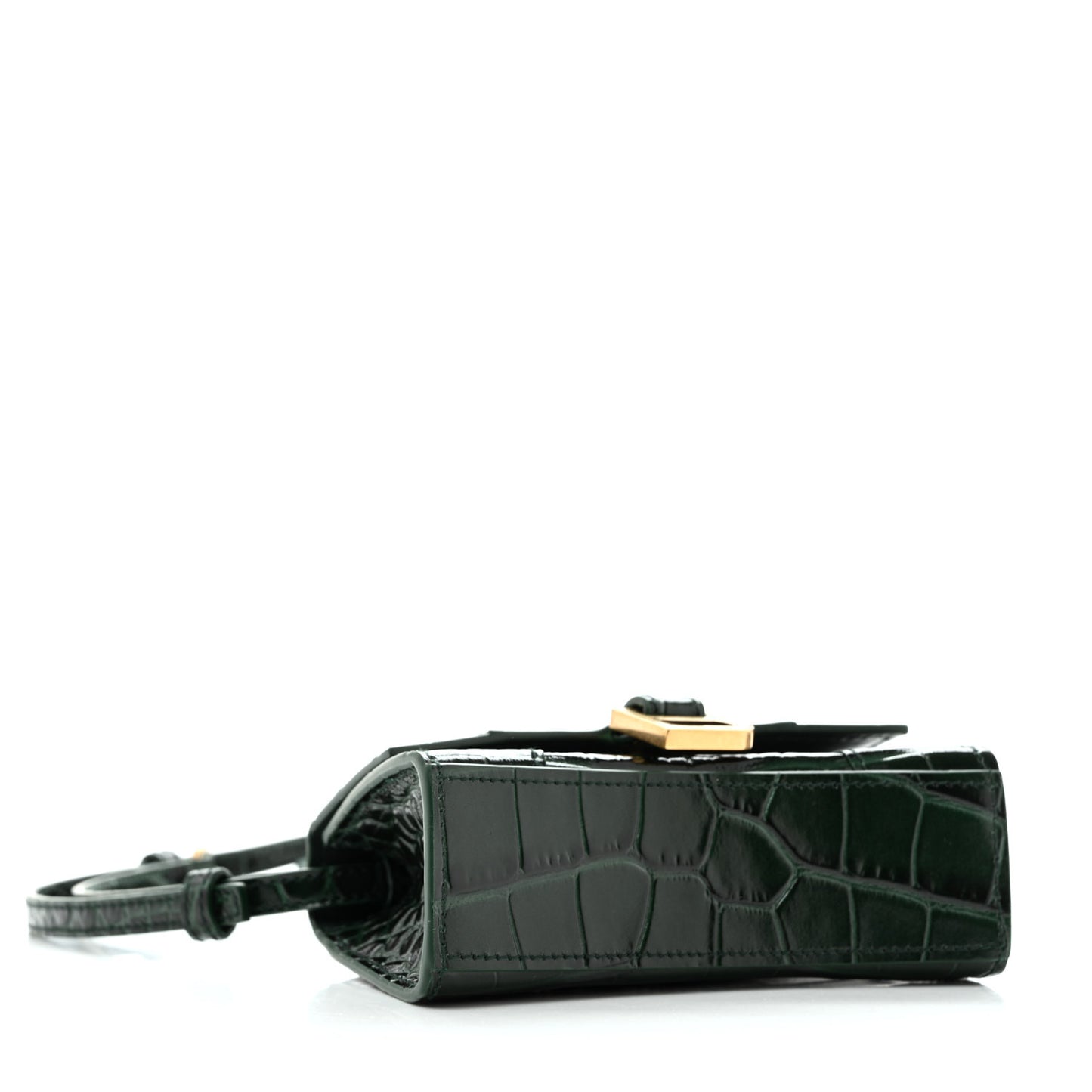 Shiny Calfskin Crocodile Embossed Hourglass Top Handle Bag Mini Forest Green