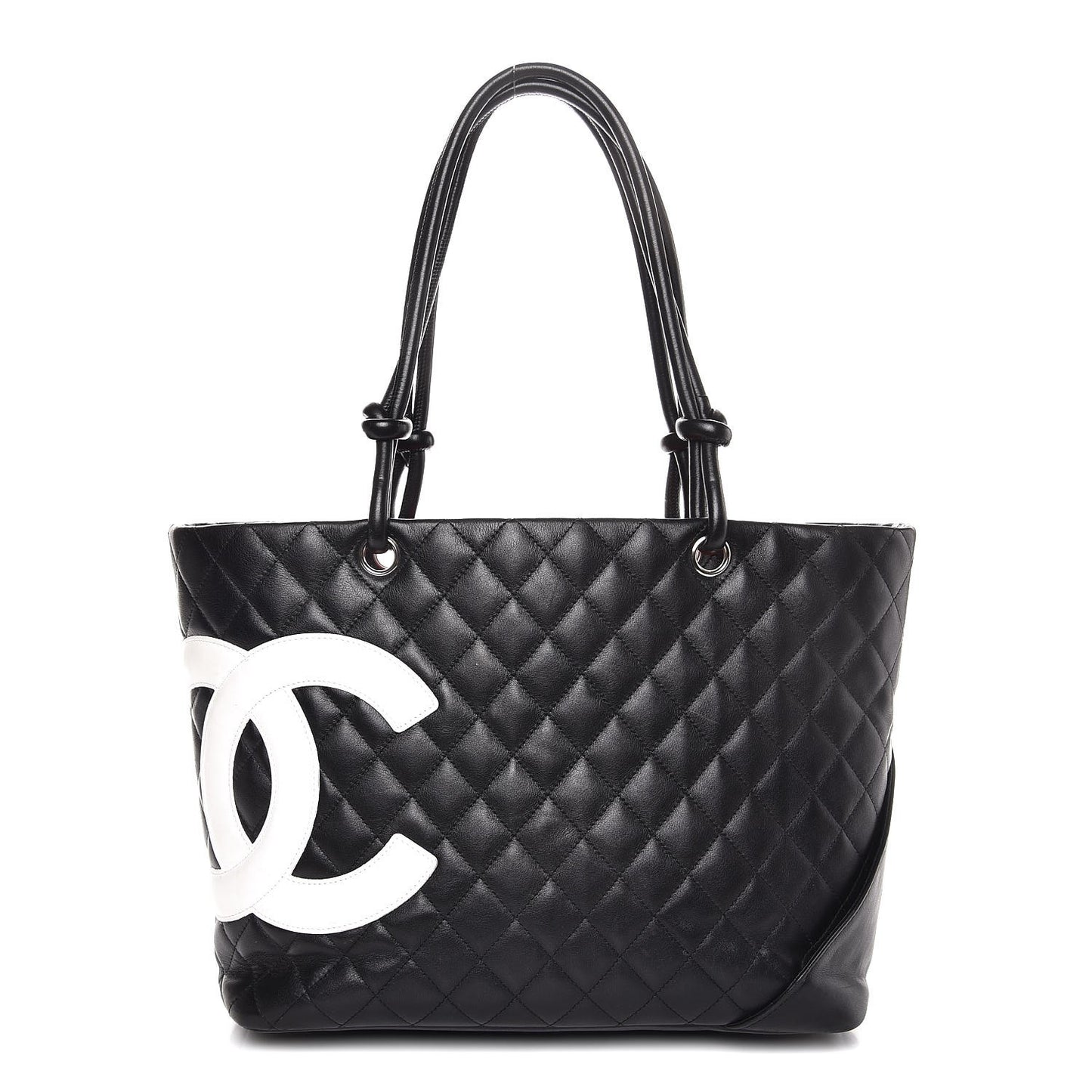 Calfskin Quilted Large Cambon Tote Black White
