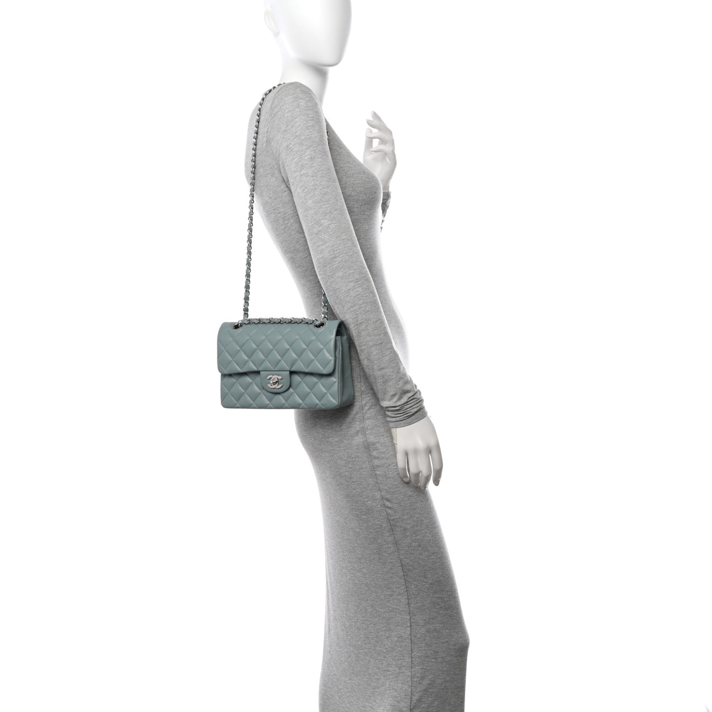 Caviar Quilted Small Double Flap Blue