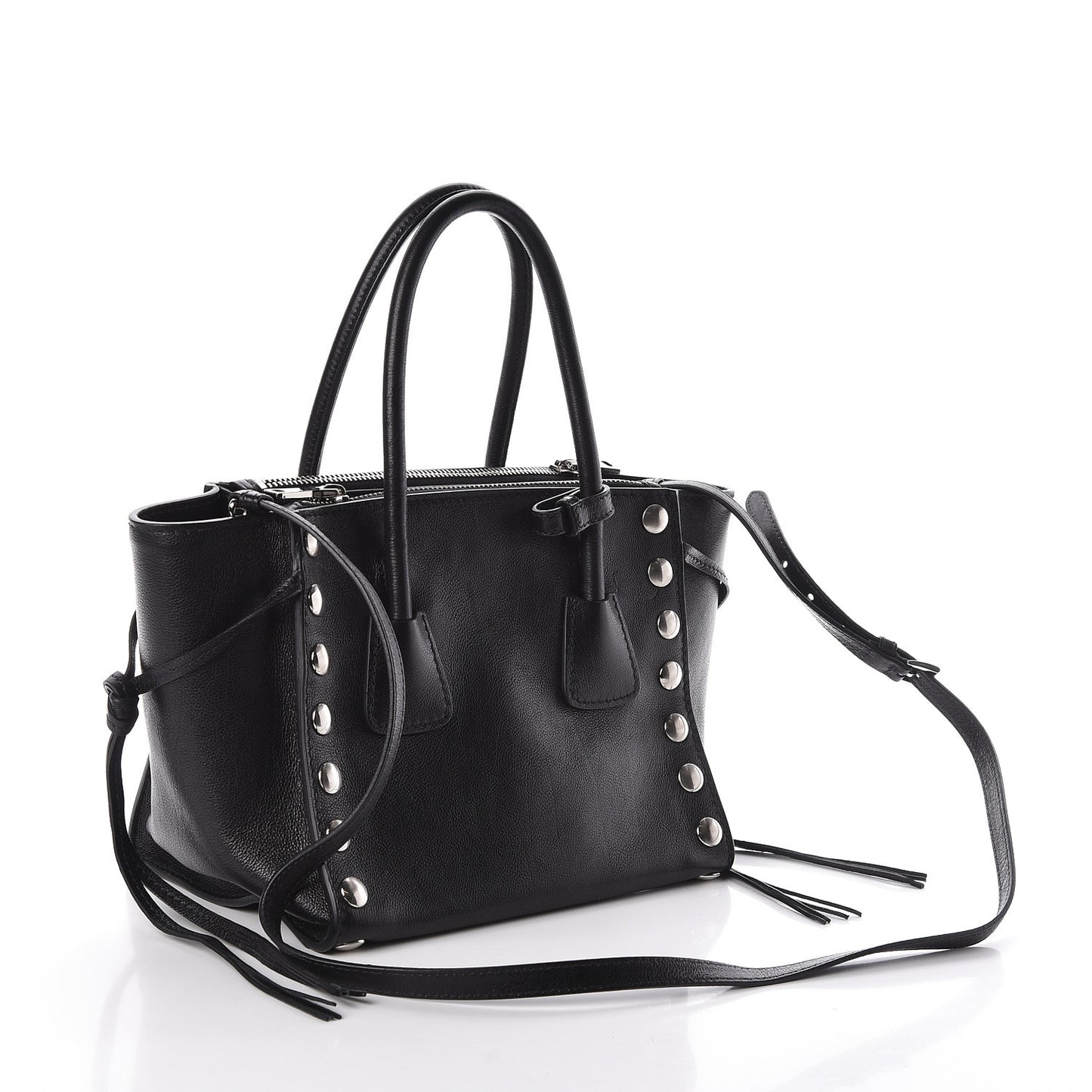 Glace Calf Studded Twin Pocket Tote Black