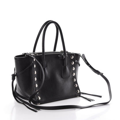Prada Glace Calf Studded Twin Pocket Tote Black 3 of 9