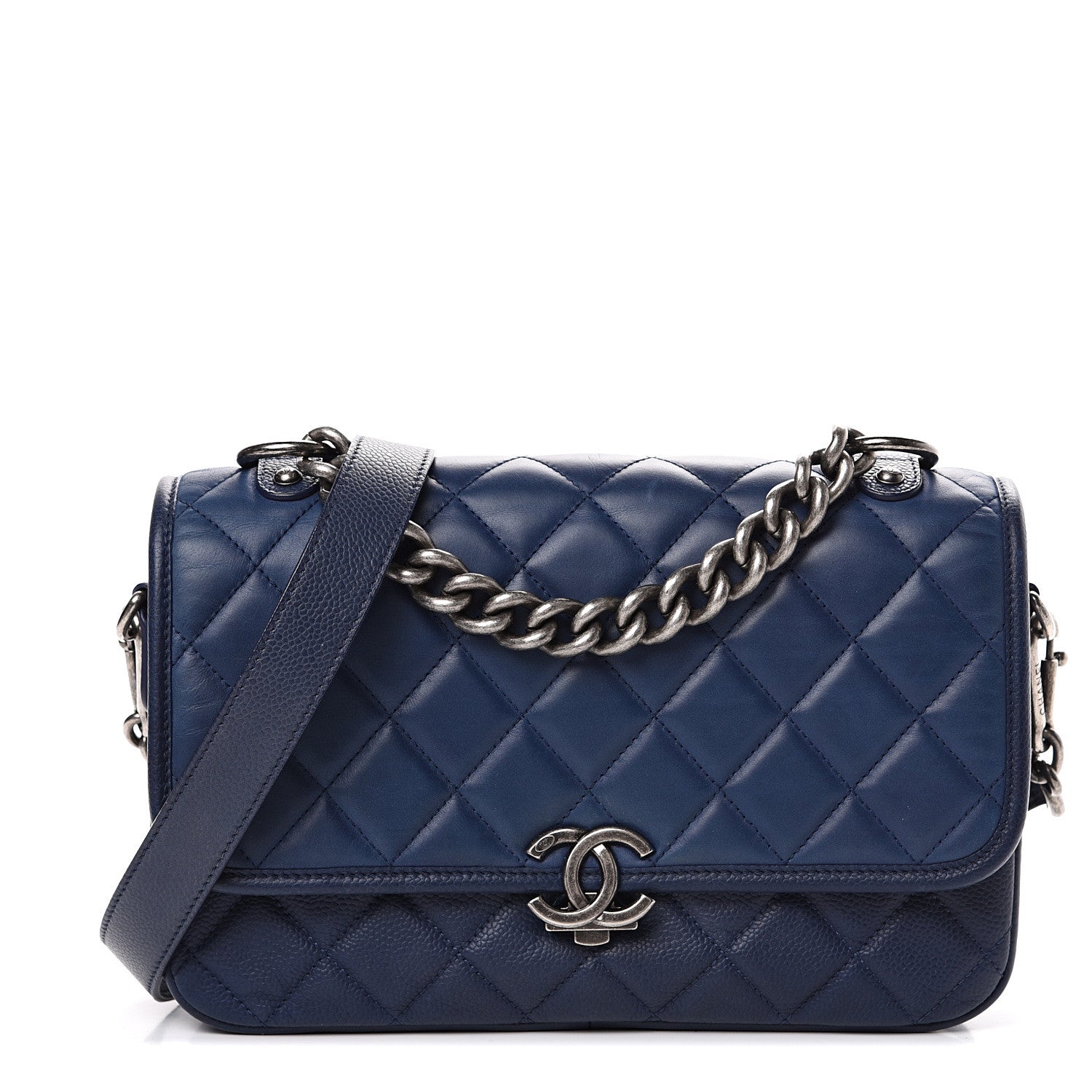 Chanel Caviar Iridescent Calfskin Quilted Medium Daily Carry Messenger Navy 1 of 13