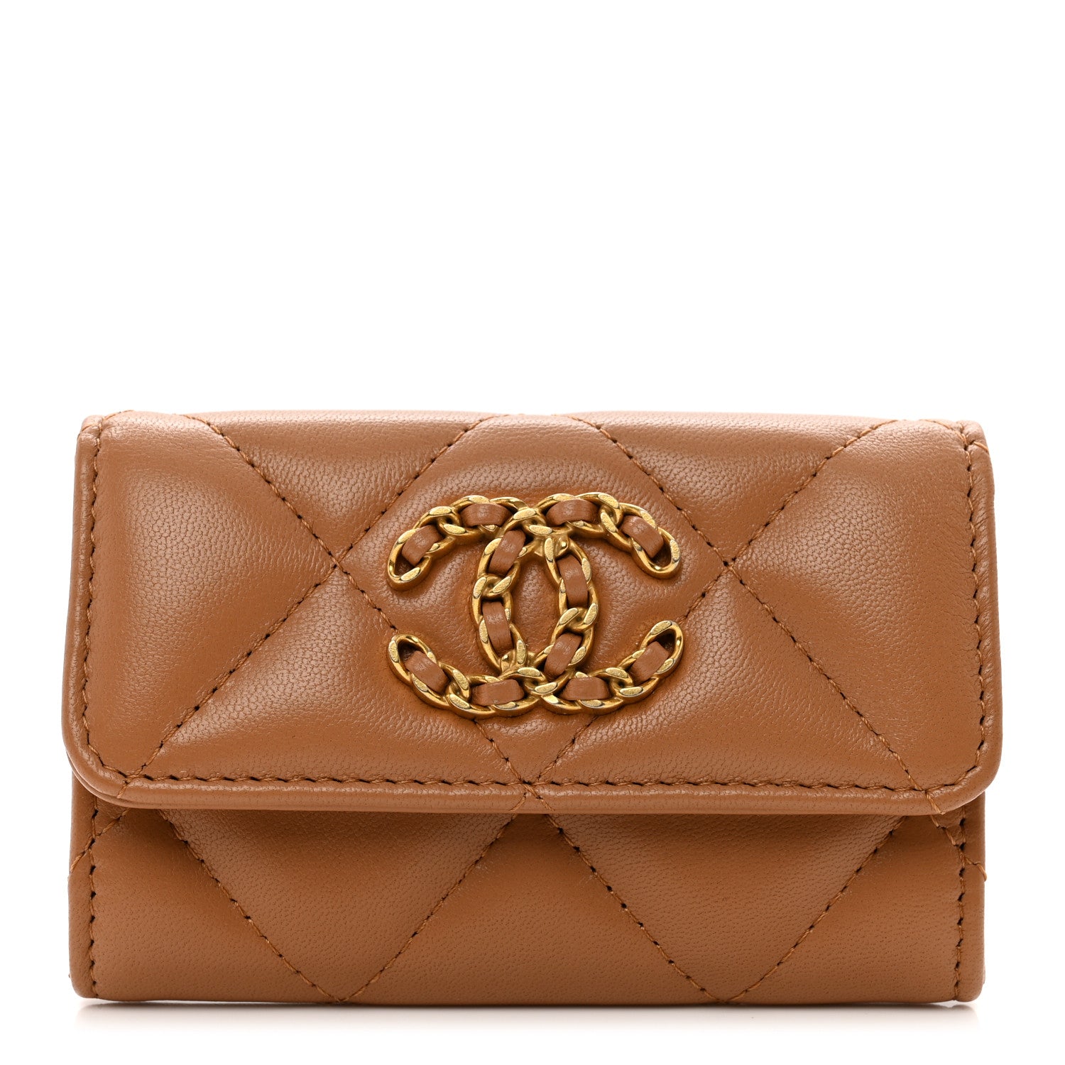 Chanel Lambskin Quilted Chanel 19 Flap Card Holder Brown 1 of 9