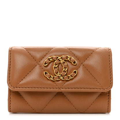 Chanel Lambskin Quilted Chanel 19 Flap Card Holder Brown 1 of 9