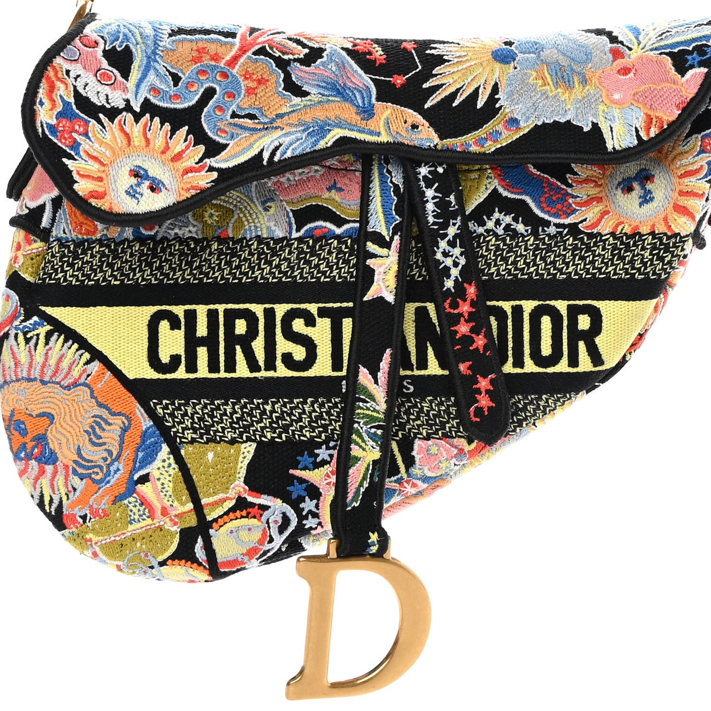Canvas Embroidered Zodiac Fantastico Saddle Bag Black Multicolor