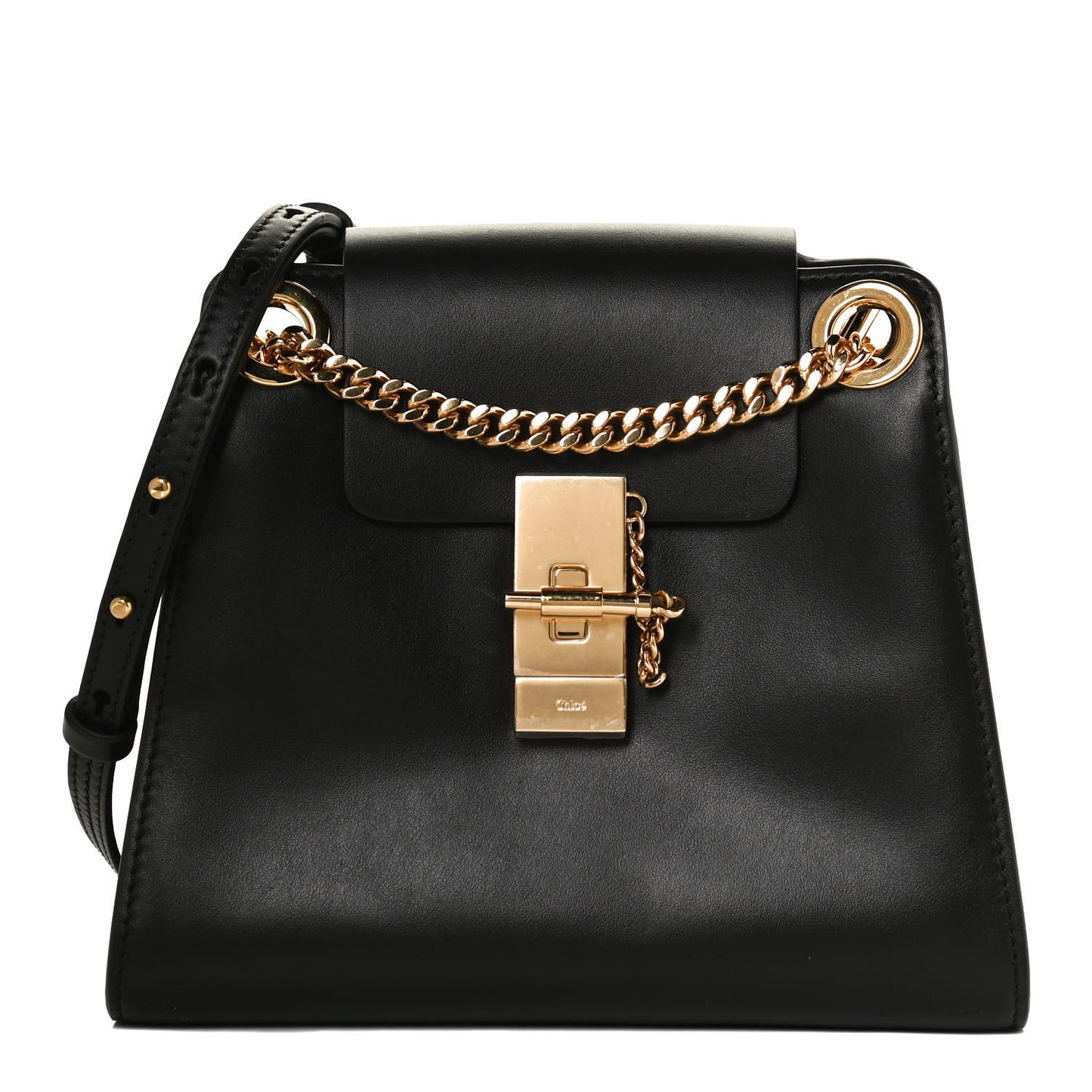Shiny Calfskin Mini Annie Shoulder Bag Black