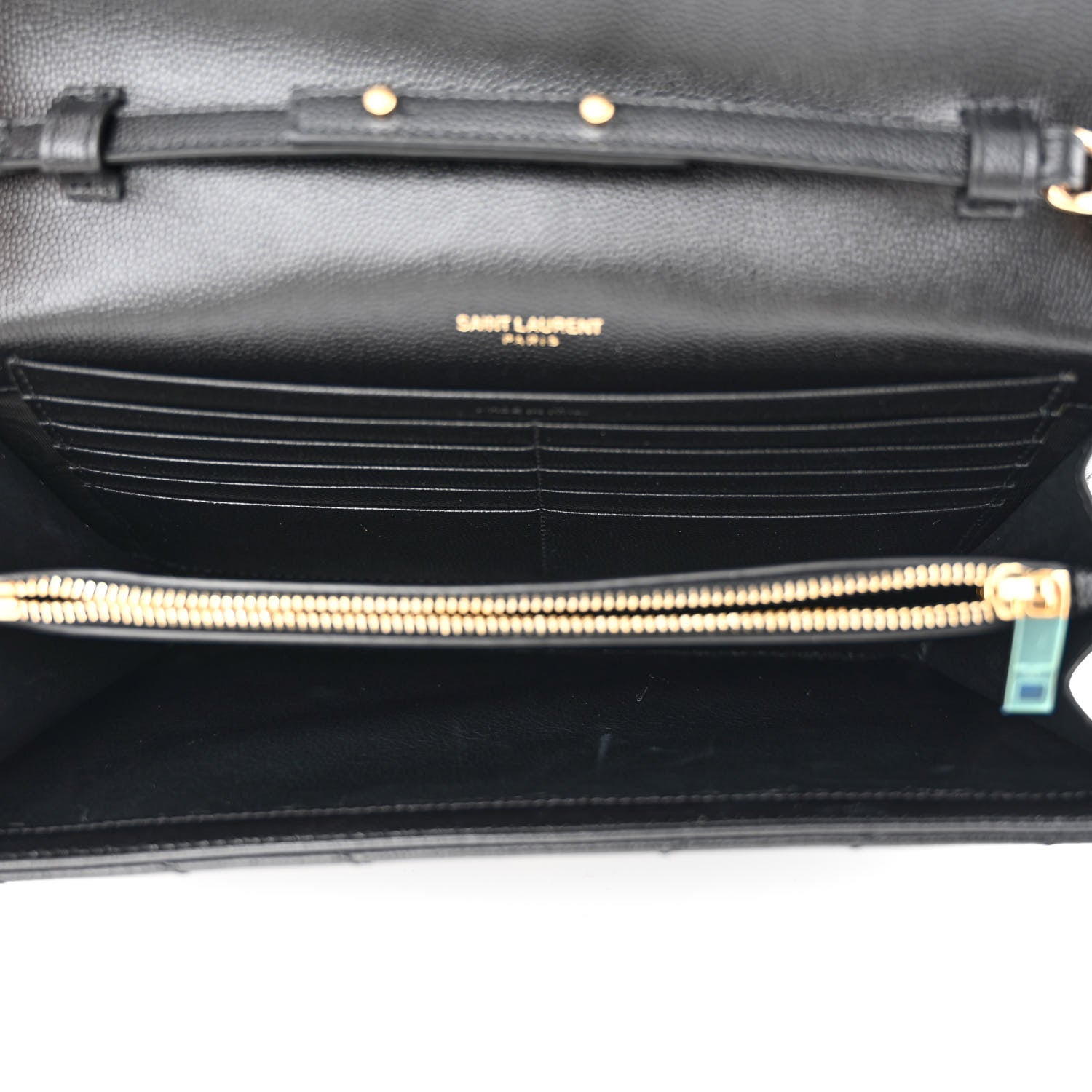 Saint Laurent Grain De Poudre Matelasse Chevron Monogram Chain Wallet Black 5 of 10