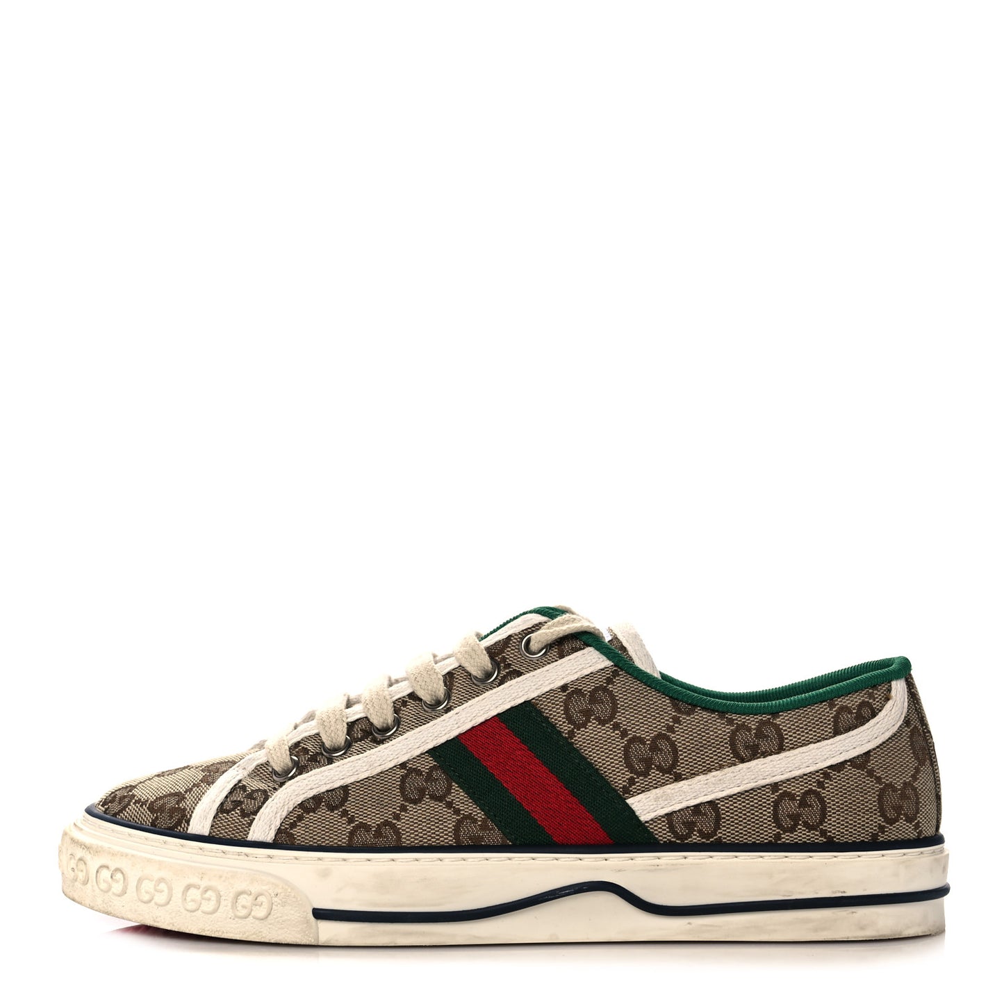 GG Monogram Web Womens 1977 Tennis Sneakers 37 Beige Ebony Mystic White