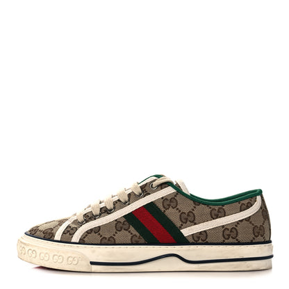 Gucci GG Monogram Web Womens 1977 Tennis Sneakers 37 Beige Ebony Mystic White 1 of 12