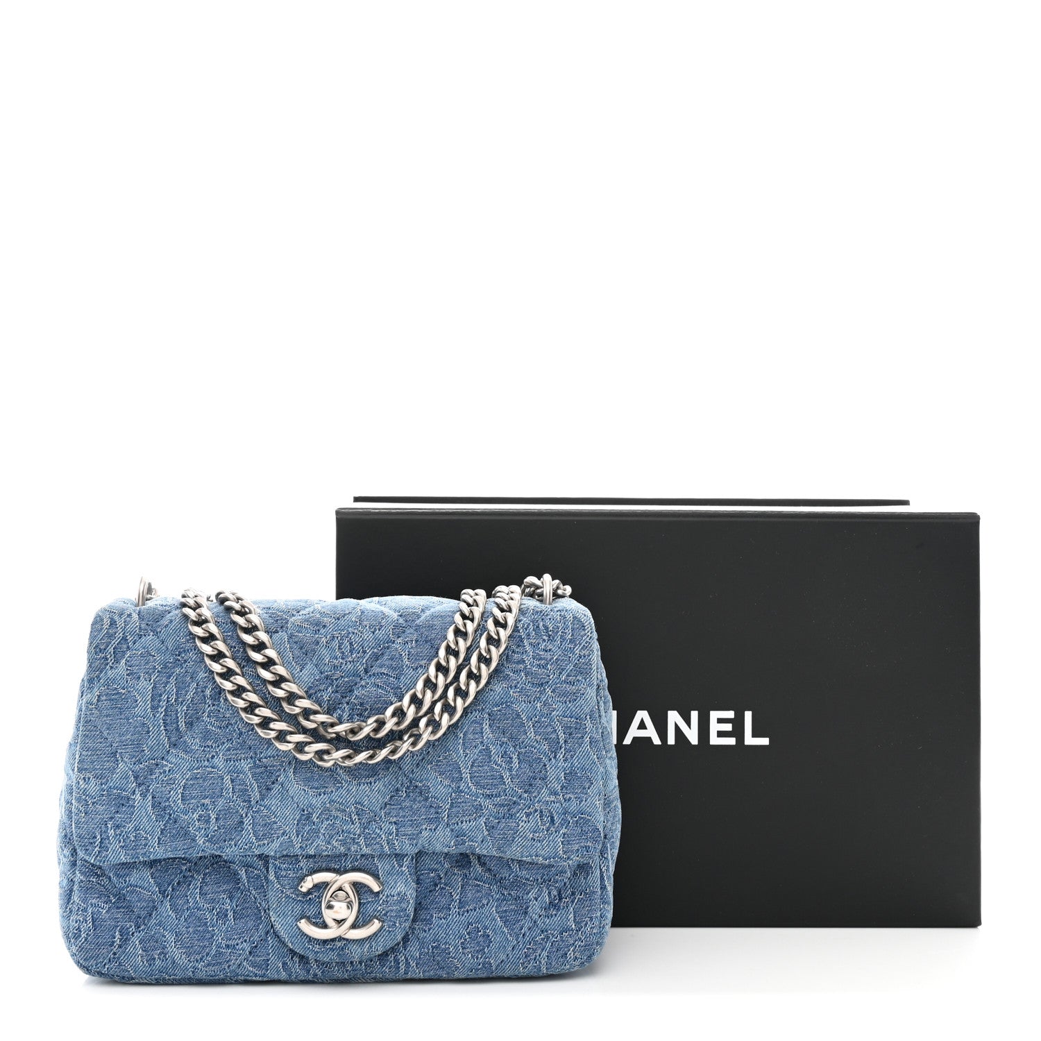 Chanel Denim Quilted Camellia Sweetheart Mini Flap Blue 1815877