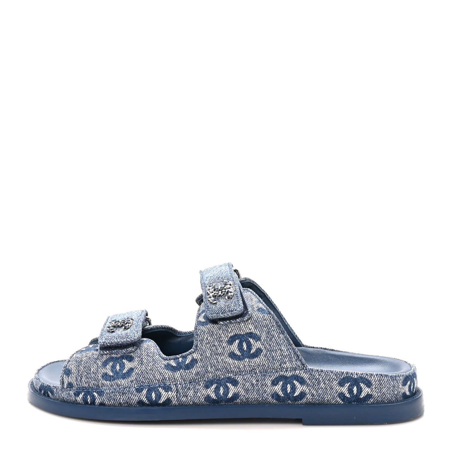 Chanel Denim CC Velcro Dad Chain CC Slide Sandals 39 Blue 1 of 10