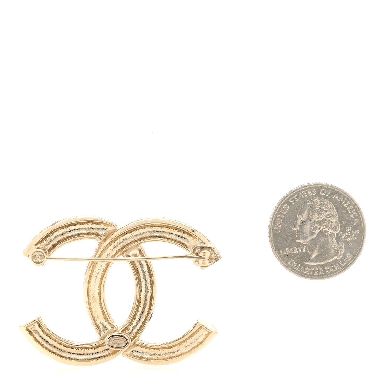 Chanel Metal Crystal Pearl CC Brooch Gold Black 2 of 3
