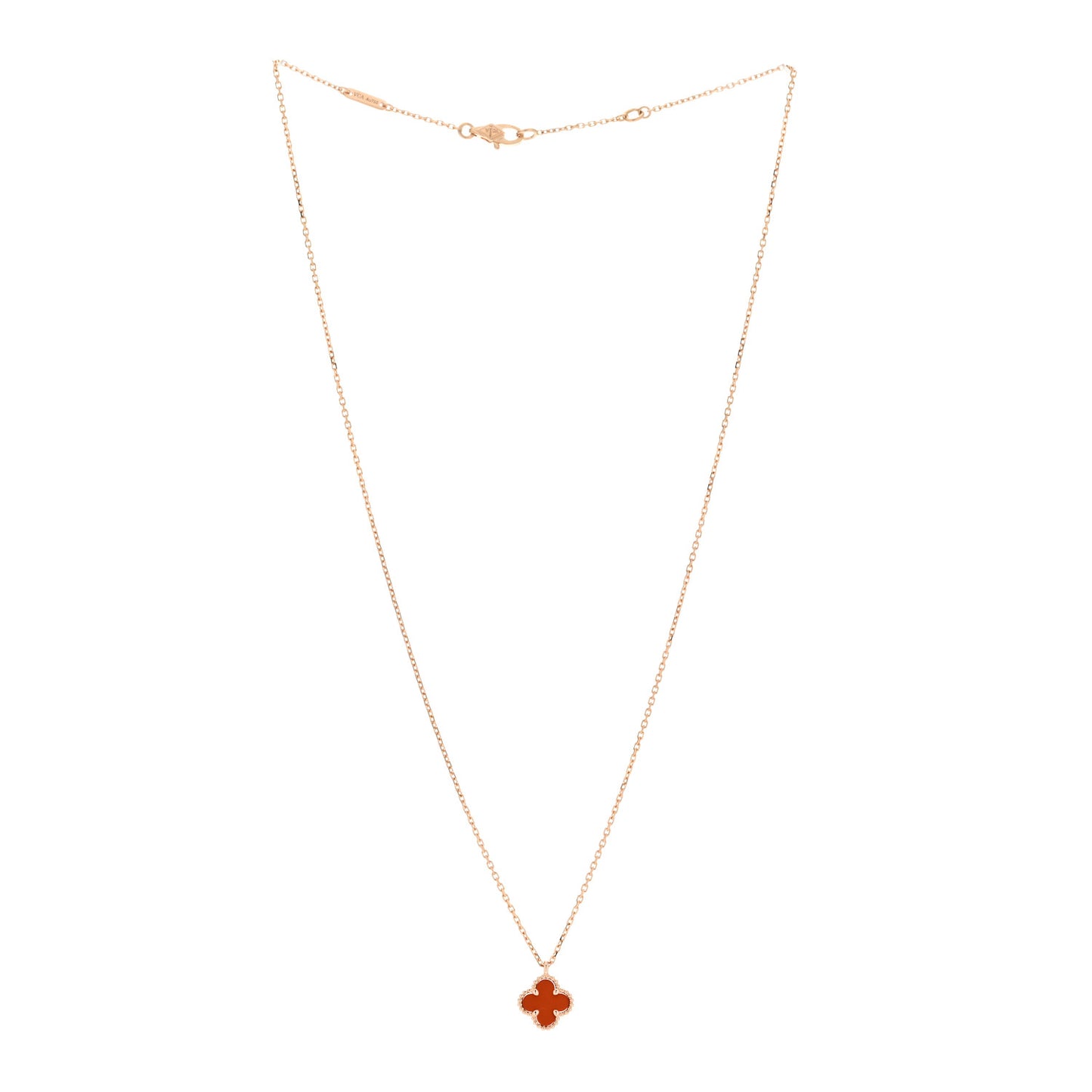 18K Rose Gold Carnelian Sweet Alhambra Pendant Necklace